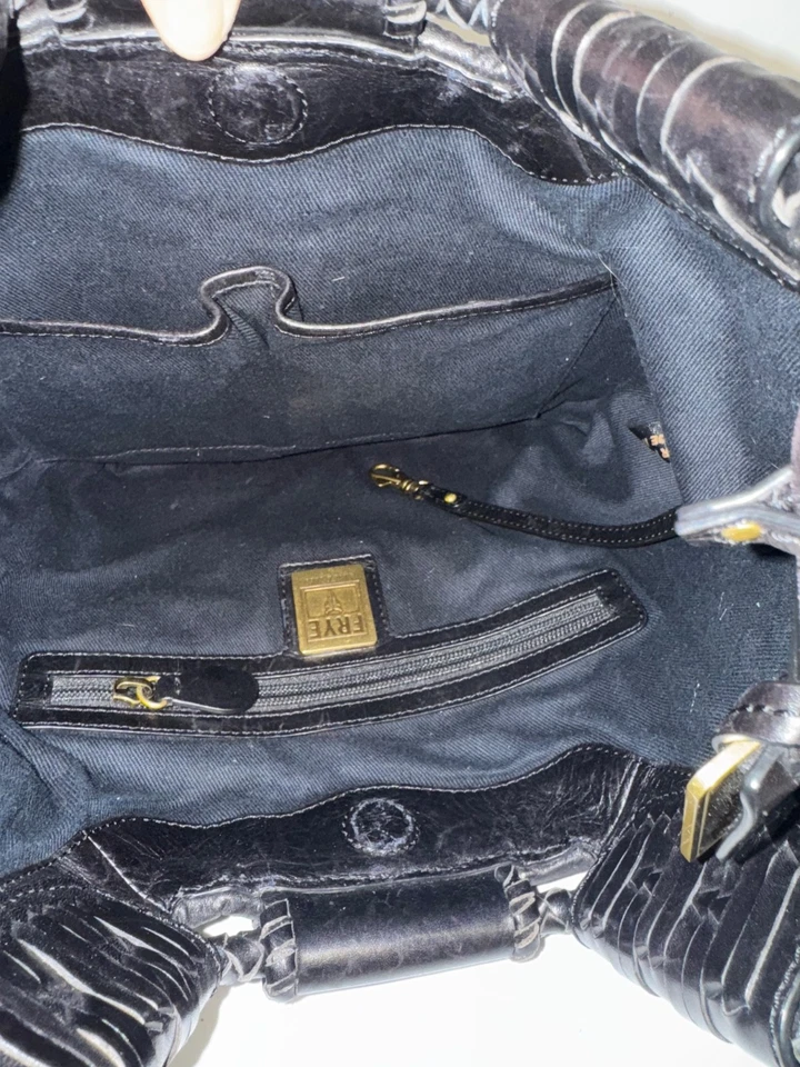 Frye Bolso de Cuero Negro Intrecciato Cuero Tejido Shopper Bolso Cartera Foto 4 de 4