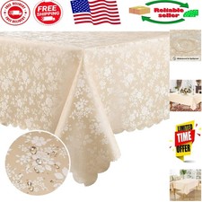 60 x 84 Heavy Duty Floral Tablecloth - Wipeable, Washable, and Beautifully Beige