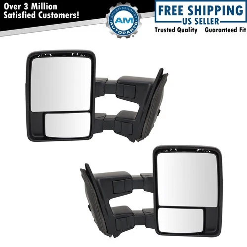 Tow Mirror Manual Chrome Pair Set of 2 for 99-10 Ford SD Pickup SUV New