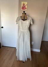 VTG 1940s 50s RARE LARGER SIZE WEDDING DRESS Lace