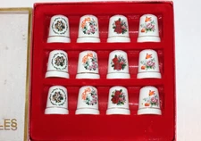 PORCELAIN THIMBLES COLLECTIBLE SET OF 12 FLORAL DESIGN