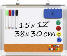 White Board Cork Board Combo - 15X12 in Dry Erase Board with Cork and 1 Magnetic