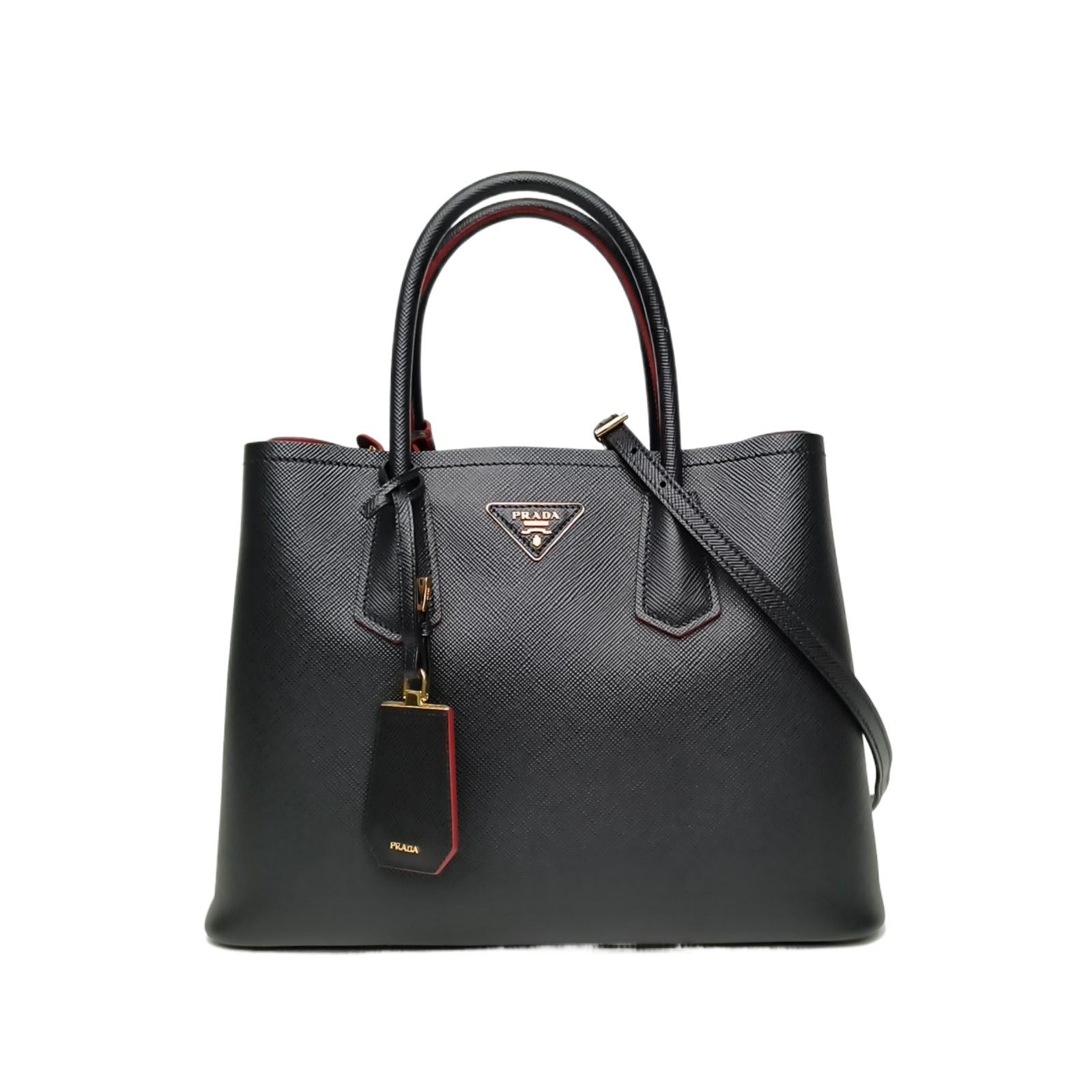 PRADA Double Handheld Shoulder Bag Small Black Calfskin P206538194