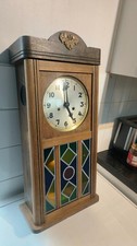 Vintage German Stained Glass Case Wall Clock Antique Unique 8 day Baduf