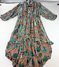 Torrid Tea Length Midi Burnout Velvet Ruffle Dress Size 0 12 Green Pockets