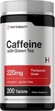 Caffeine Pills 200mg | with Green Tea | 200 Tablets | Vegetarian | by Horbaach