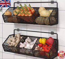 Wall Mounted Wire Storage Basket Vegetable Fruit Rack Kitchen Organiser Shelf