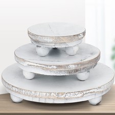 3 PCS 8/6/4 Inch Wooden Risers for Display Pedestal Stand Mini Tray White