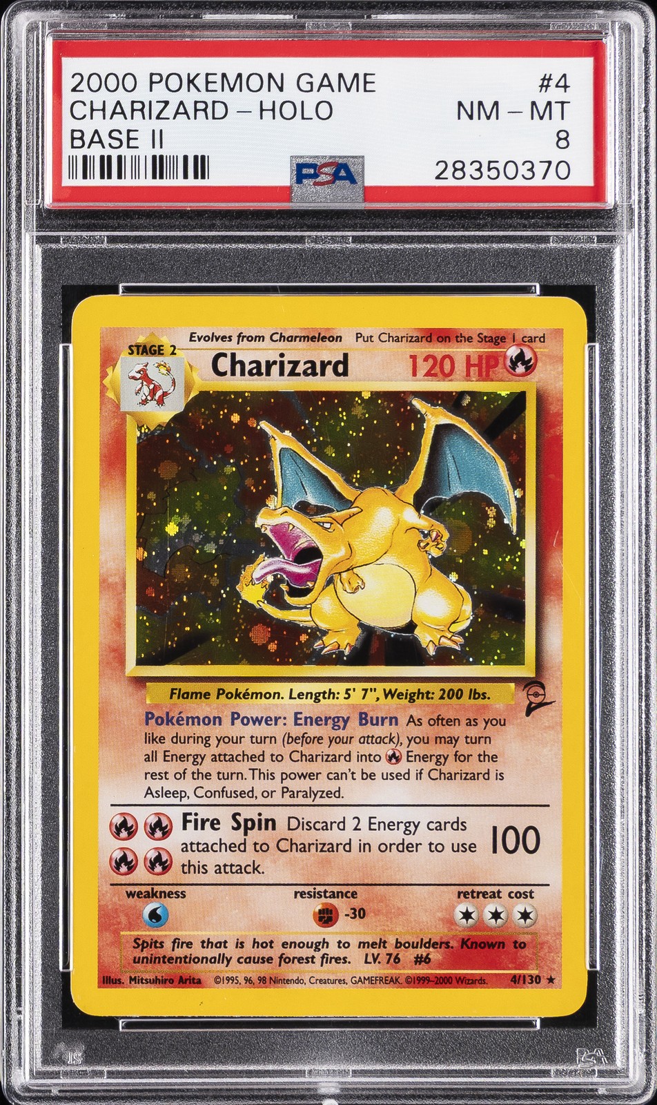 2000 POKEMON BASE SET 2 #4 CHARIZARD-HOLO PSA 8