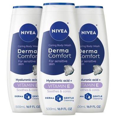 NIVEA Derma Comfort Caring Body Wash for Sensitive 16.9 Fl Oz (Pack of 3) 