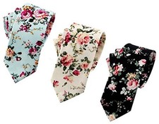 -Men's Skinny Tie Floral Cotton Neck Ties for Men Mix3-b