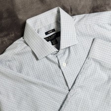 Pronto Uomo Non-Iron Slim Fit Cotton Dress Shirt 16 34/35 Blue Graph Pattern EUC