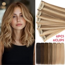 6Pieces 6Clip Clip in 100 Real Remy Human Hair Extensions 3/4 Full Head PU Weft