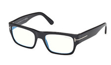 Tom Ford FT6034 B 001 Shiny Black Blue Block Rectangular Men's Eyeglasses
