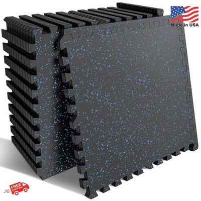 PRAISUN 0.6'' Thicker Rubber Top Gym Flooring for Home Gym, 12 Pcs 48 Sq Ft Worko