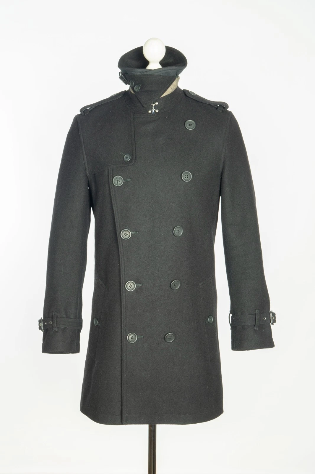 Burberry — Burberry Brit Navy Double Breasted Men's Wool Trench Pea Coat Jacket Size M