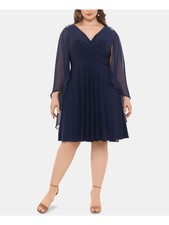 XSCAPE Womens Navy Long Sleeve Formal Fit + Flare Dress Plus 16W