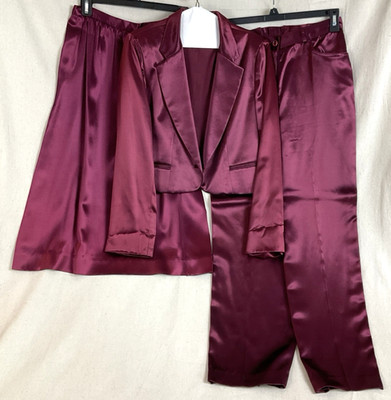 Vintage JH Collection 3 Piece Skirt , Jacket  and pants Set Burgundy Satin 12/13