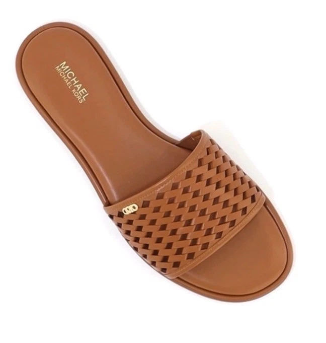 Michael Kors Women's Luggage Brown Saylor Slide Leather Sandals Size 6,5 M - Image 3 of 4