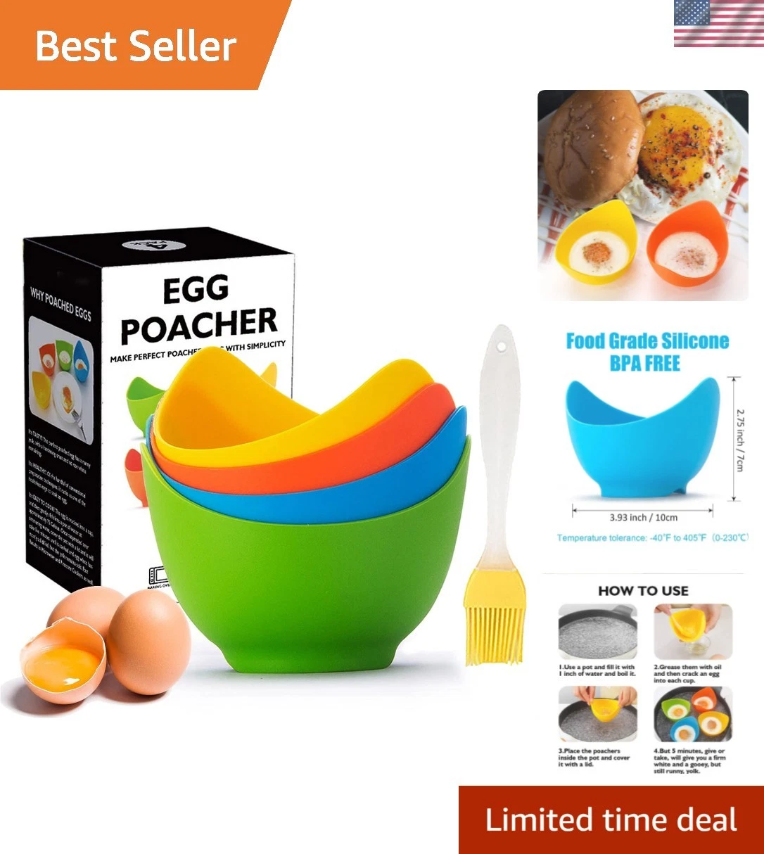 Egg Poacher - Poached Egg Cooker with Ring Standers, Silicone Egg Poacher Cup...