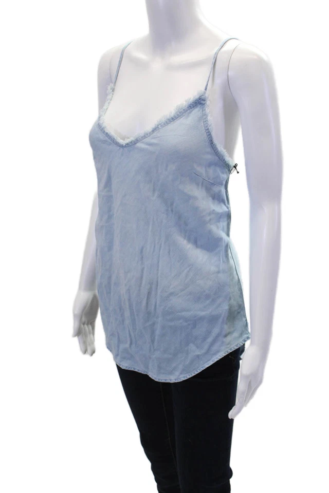 Camiseta sin mangas Bella Dahl para mujer con textura cuello en V correa de espagueti azul talla XS Foto 2 de 4