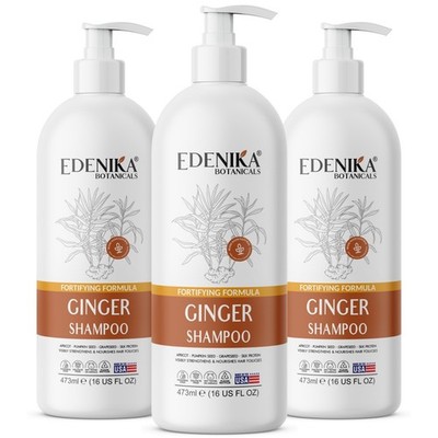 Edenika 3 Pack Ginger Shampoo Biotin Scalp Care Nourishing Sulfate Free 16 oz