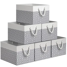 Storage Bins, 6-Pack Large Storage Box with Rope Handles, Collapsible Storage...