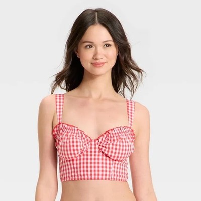 Colsie Red Gingham Bustier Corset Bra Top Womens M Cottage Country Coquette Y2K