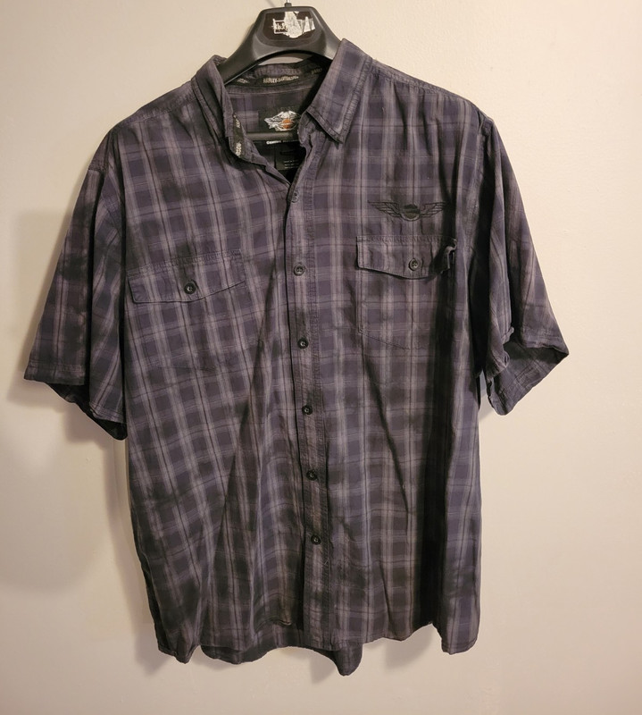 Harley-Davidson Genuine Motorclothes Men's 2XL Gray Plaid SS Button-Up Pockets