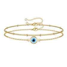 Dainty Layered Evil Eye Bracelets for Women, 14K Gold Filled Layering Evil Eye B