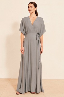 Reformation Winslow Maxi Dress Fog Gray Wrap Flutter Sleeve XS NWT Wedding Guest