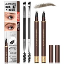 2 Pack 4-Tip Microblading Eyebrow Pen with 2 Brow Brushes, Medium Brown