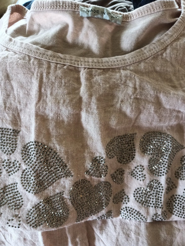 Made In Italy Largenlook Linen Front Pink Top Sparkle Hearts Cottin Jersey Back - Picture 1 of 8