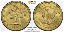 1891-CC $5 Liberty Head Gold Coin PCGS MS 63 – Rare Collectible