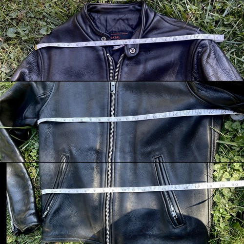 Natal Vintage Leather Cafe Race Biker Moto Jacket Motorcycle Black Punk 38 Small - Picture 15 of 16