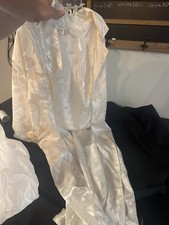 Vintage Victoria  s Secret Satin Robe Floral Jacquard White Cream Size S Korea
