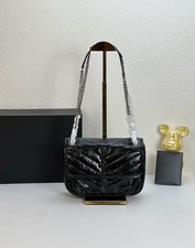 Women's Black Chevron Quilted Leather Chain Shoulder Bag, Flap Crossbody Handbag