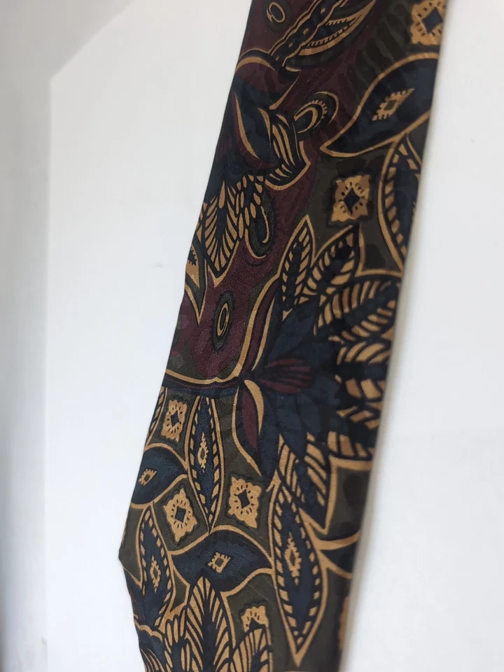 Corbata vintage Mario Valentino para hombre, patrón de arte abstracto rojo amarillo azul Foto 4 de 4