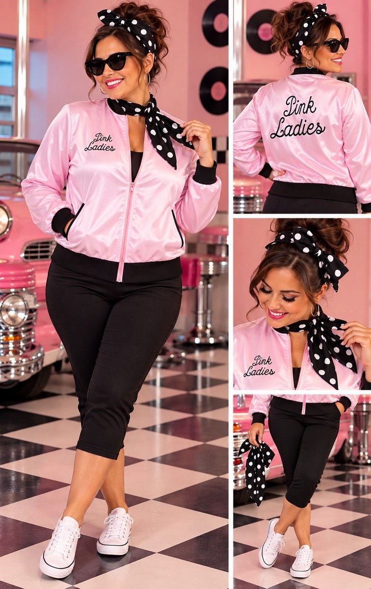 Pink Ladies GREASE 50's Halloween Costume Jacket XXL, Pants XL, Scarf & Headband