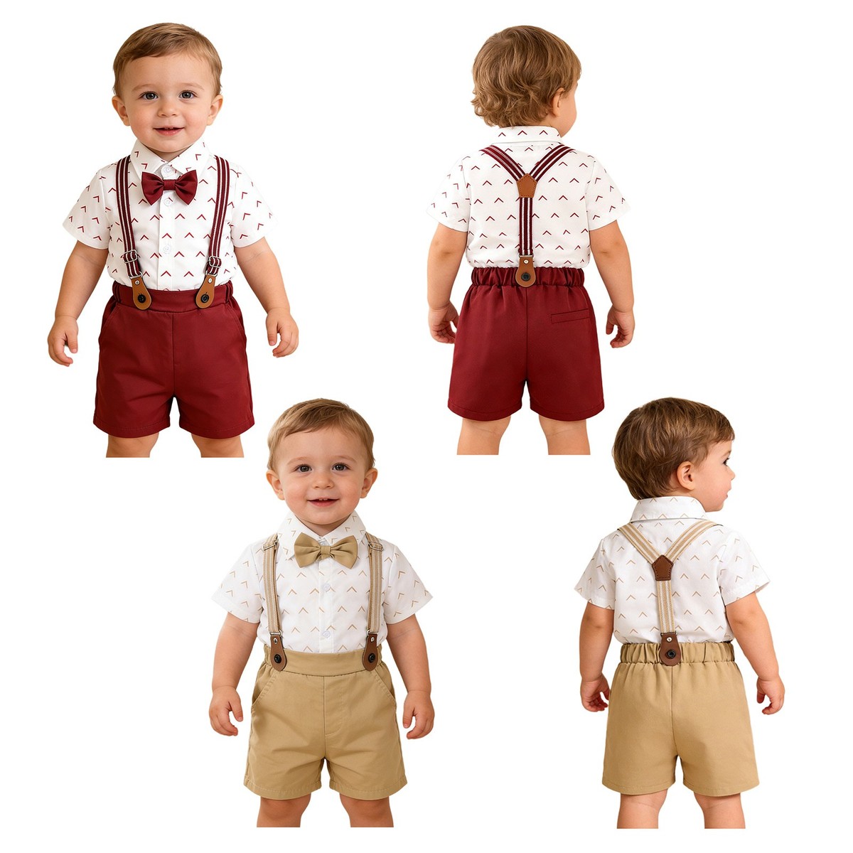 Chicos Pajarita Camisa Iglesia Ceremonia Tirantes Pantalones Cortos Conjunto Traje Formal Festival