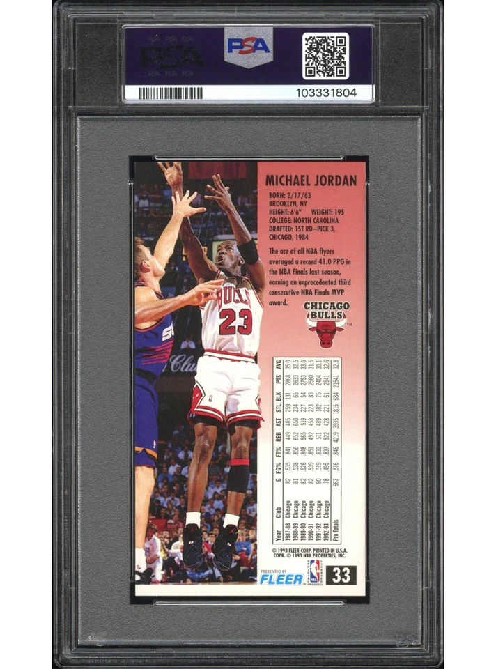 1993-94 FLEER JAM SESSION 33 MICHAEL JORDAN Tall Boy PSA 8 LOW POP Display Piece - Image 3 of 3