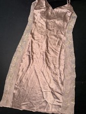 Victoria's Secret XS LONG SLIP Night Gown BEIGE BROWN GOLD FOIL taupe Rose mesh