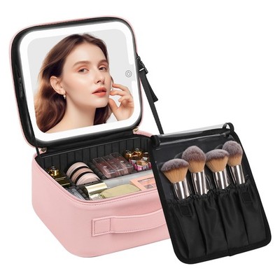 Bolso De Cosmeticos Với Espejo LED Y Compartimento Para Brochas De Lujo