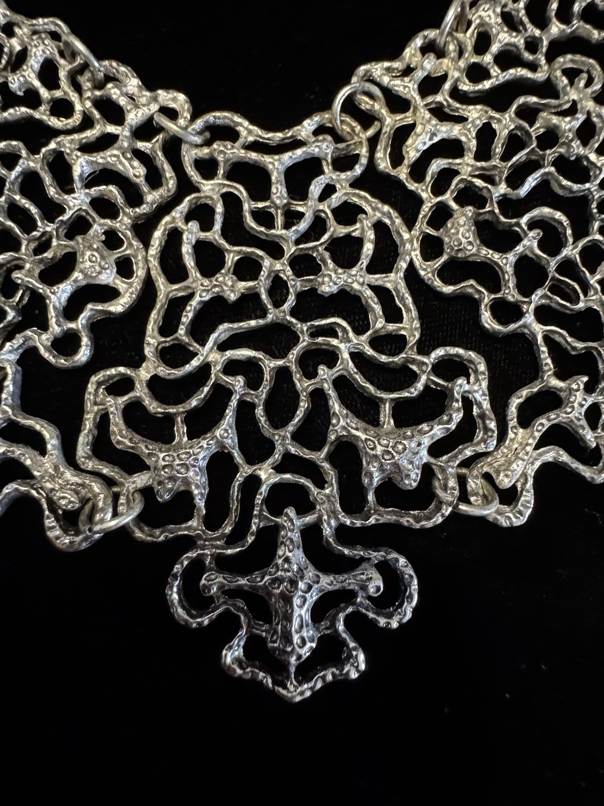 SilverTone Statement Necklace Earring Set Bib Dri… - image 6