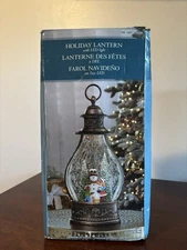 Holiday Lantern Snow Globe LED Light Battery NIB Snowman Tree Children 14x7x3"