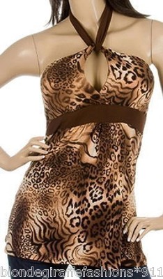 Brown/Tan Tiger/Leopard/Cheetah Keyhole Tube/Halter S