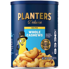 PLANTERS Deluxe Salted Whole Cashews, Party Snacks, Plant-Based Protein, Quick S