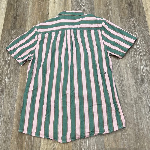 VOLCOM Modern Fit Button Down Green Striped Casual Shirt Men's Size Large - Picture 3 of 8