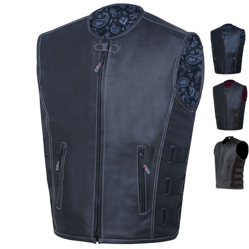 New Men's Motorcycle Real Cowhide Leather Vest Adjustable Stylish w/ CE Armor, - Picture 7 of 40