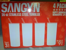 NIB- set of 4 20oz tumblers w/metal straws stainless- Sangyn